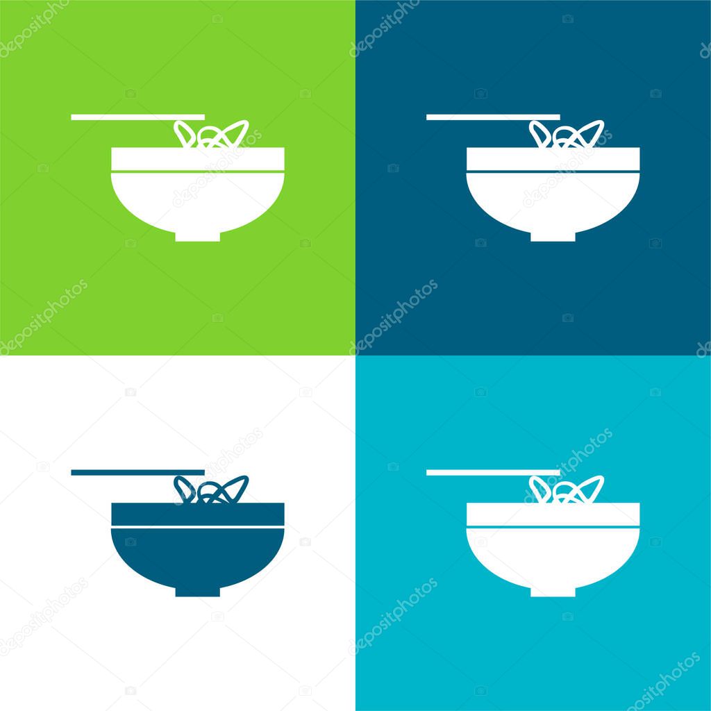 Bowl With Chinese Noodles Flat four color minimal icon set