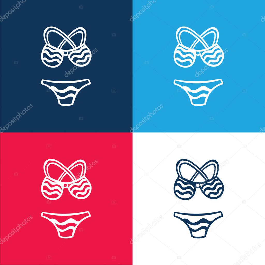 Bikini blue and red four color minimal icon set