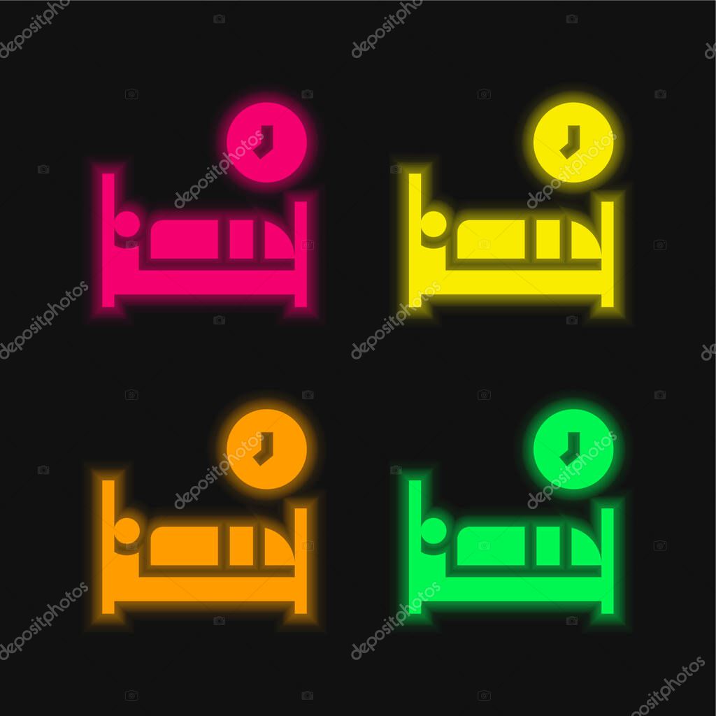 Bedtime four color glowing neon vector icon