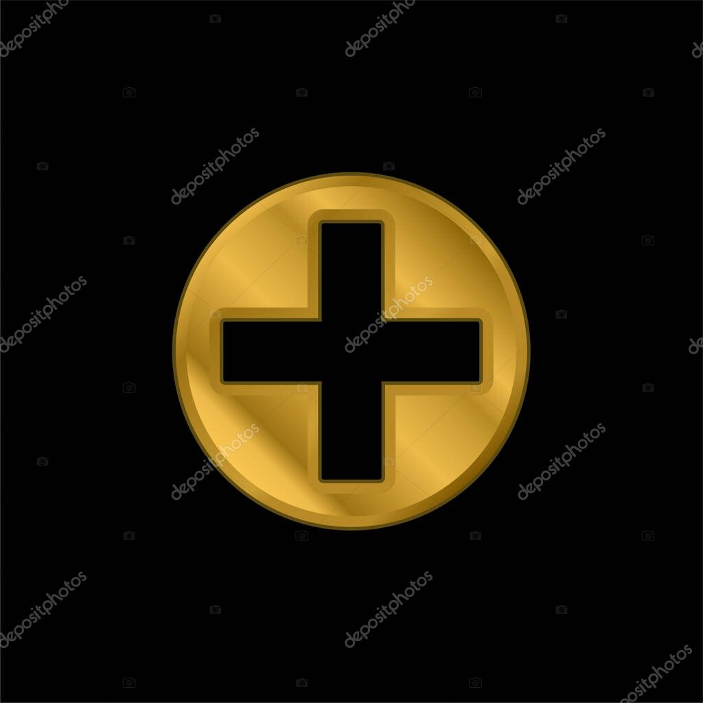 Add Button Circle gold plated metalic icon or logo vector