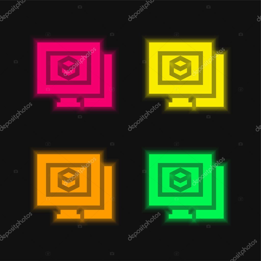 3d Modeling four color glowing neon vector icon