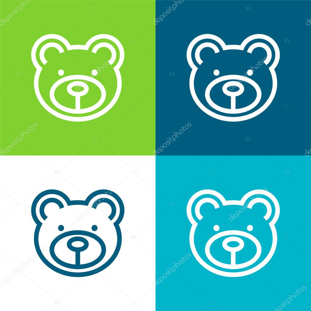 Bear Face Flat four color minimal icon set