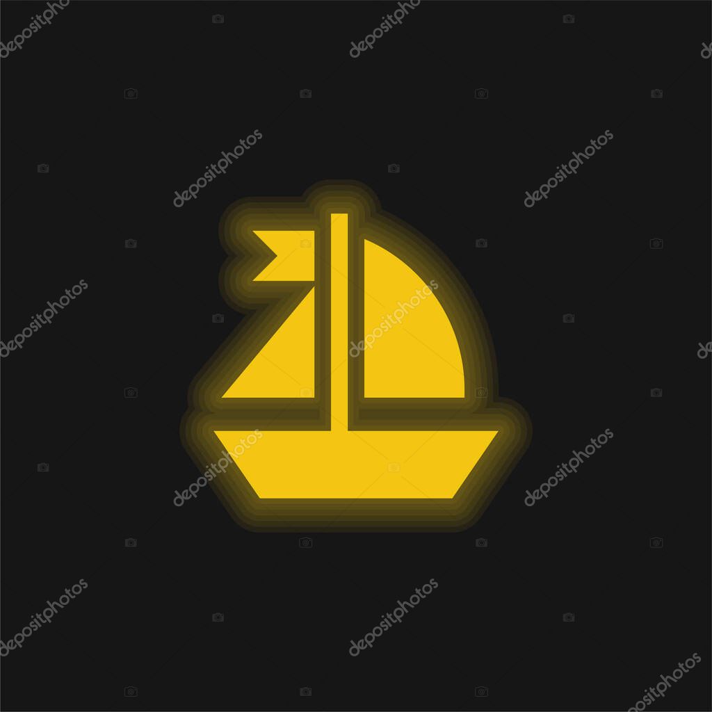 Boat yellow glowing neon icon