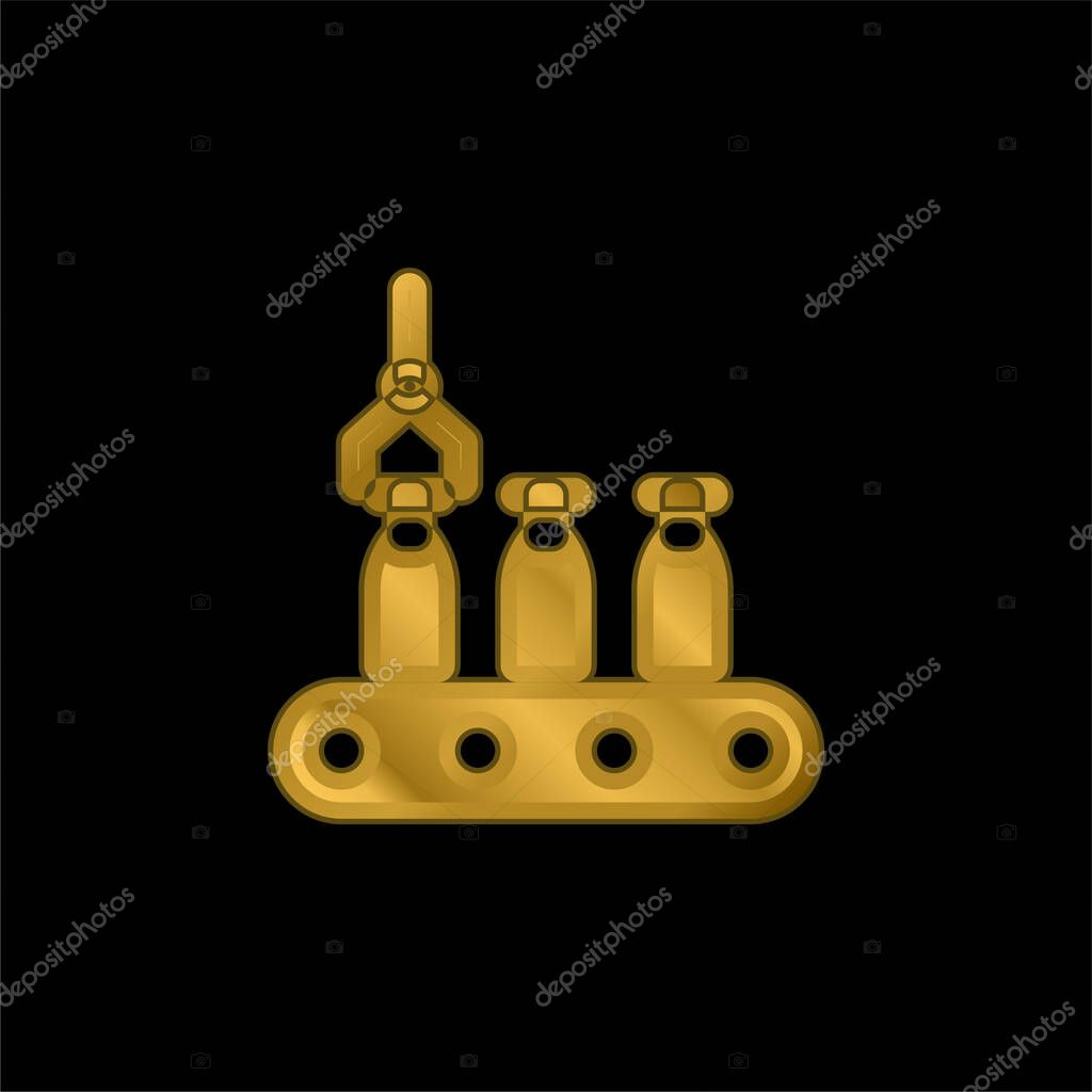 Assembly Line gold plated metalic icon or logo vector