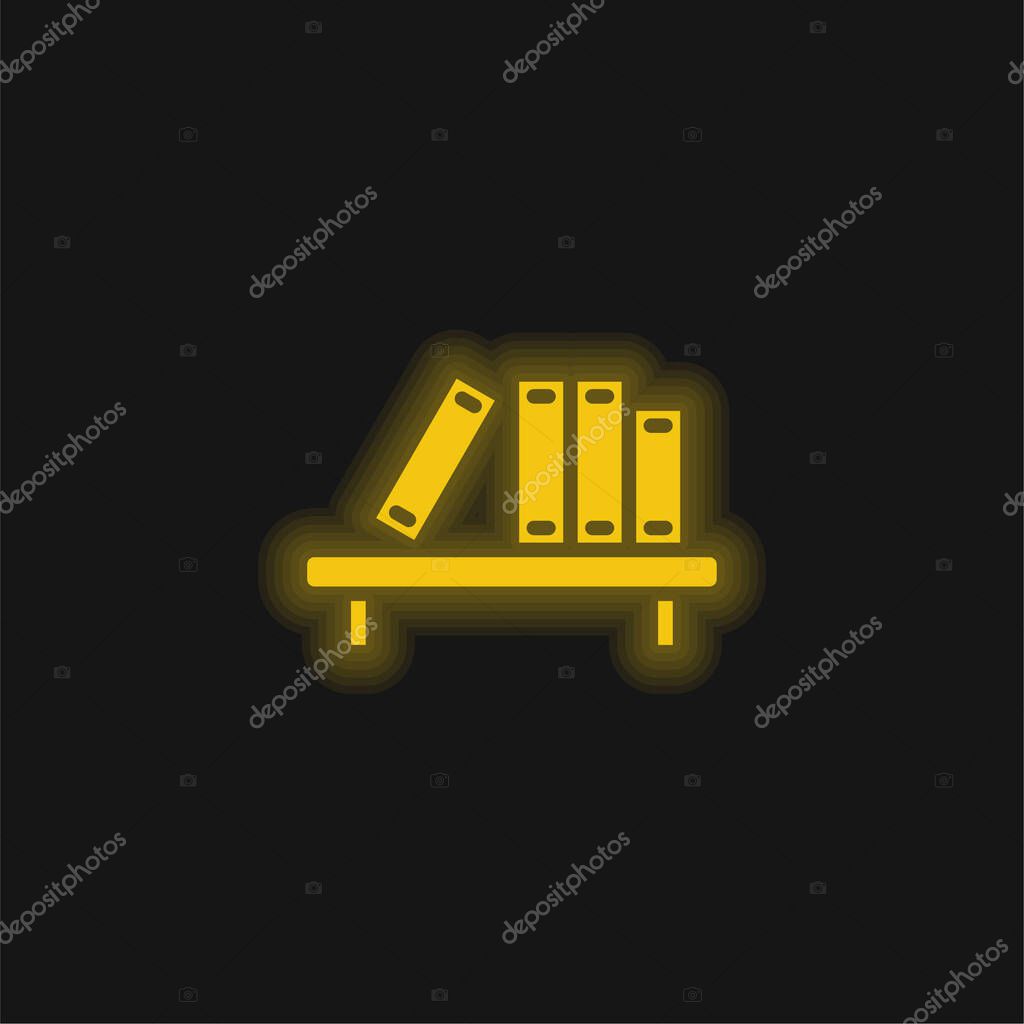 Book Shelf yellow glowing neon icon