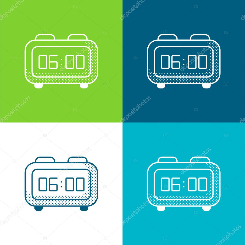 Alarm Clock Flat four color minimal icon set