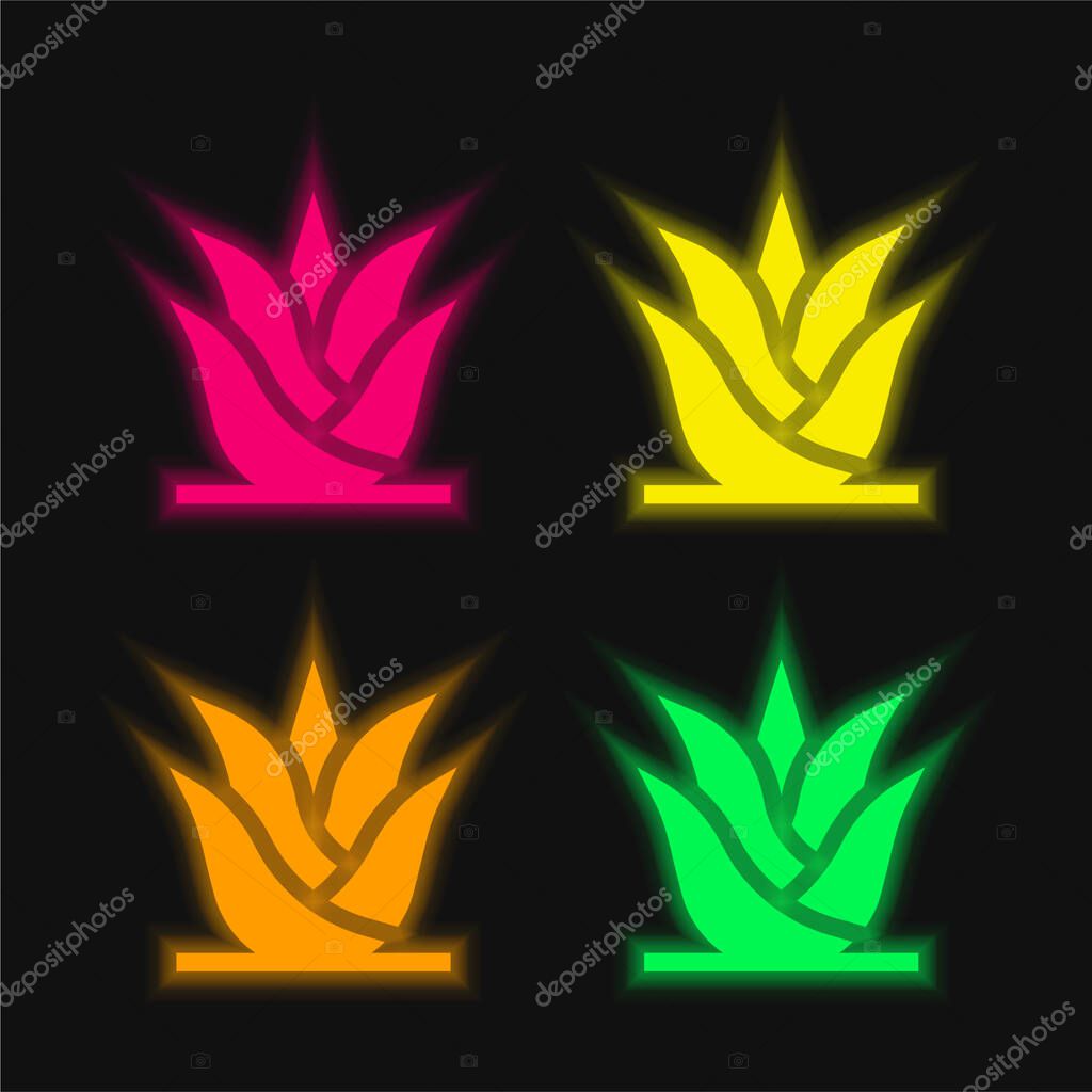 Aloe Vera four color glowing neon vector icon