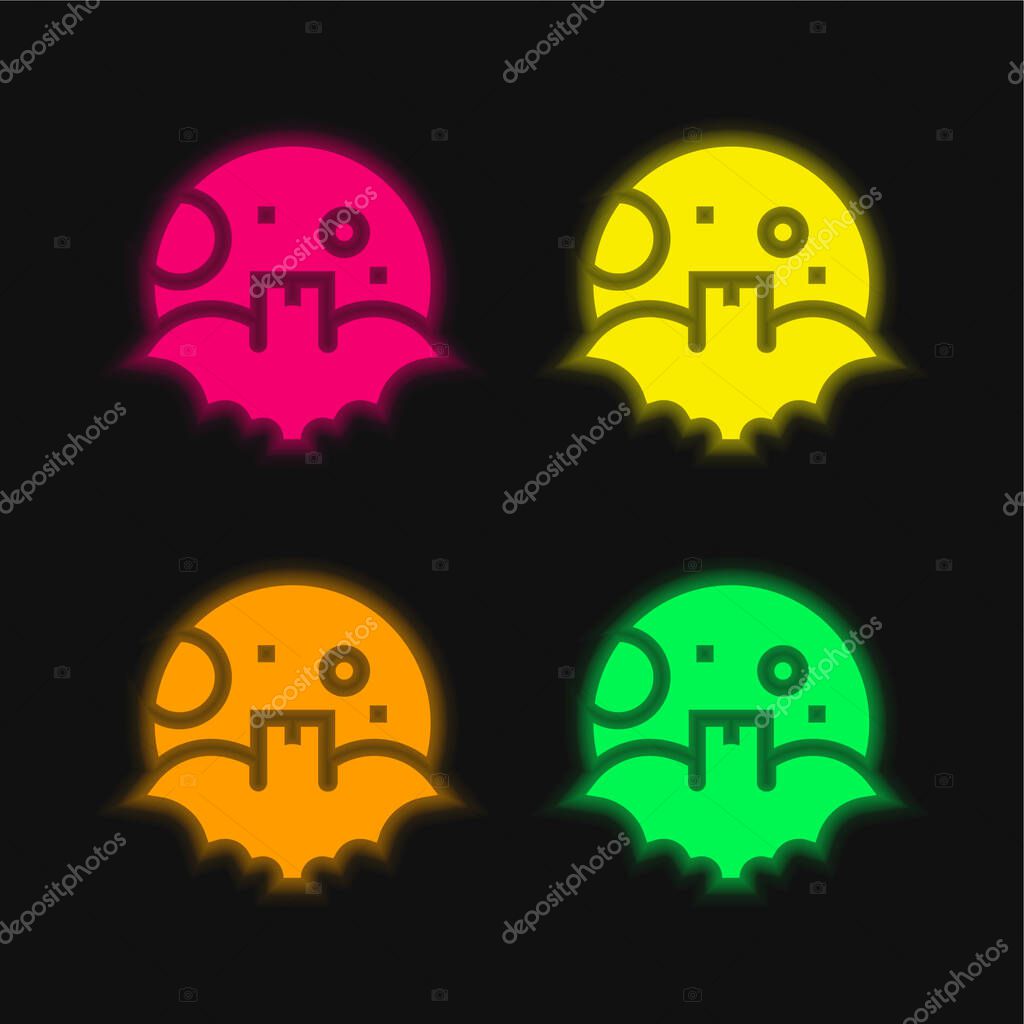 Bat four color glowing neon vector icon