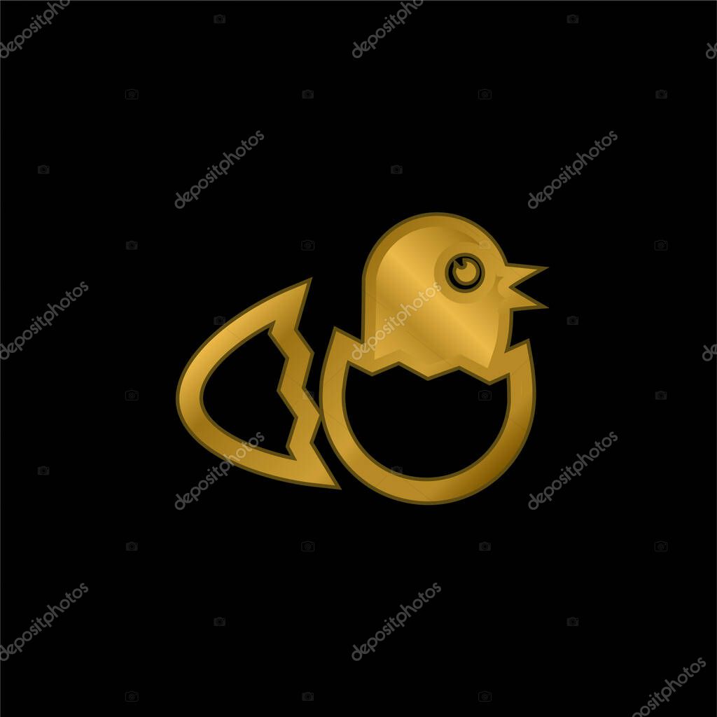 Bird In Broken Egg From Side View gold plated metalic icon or logo vector