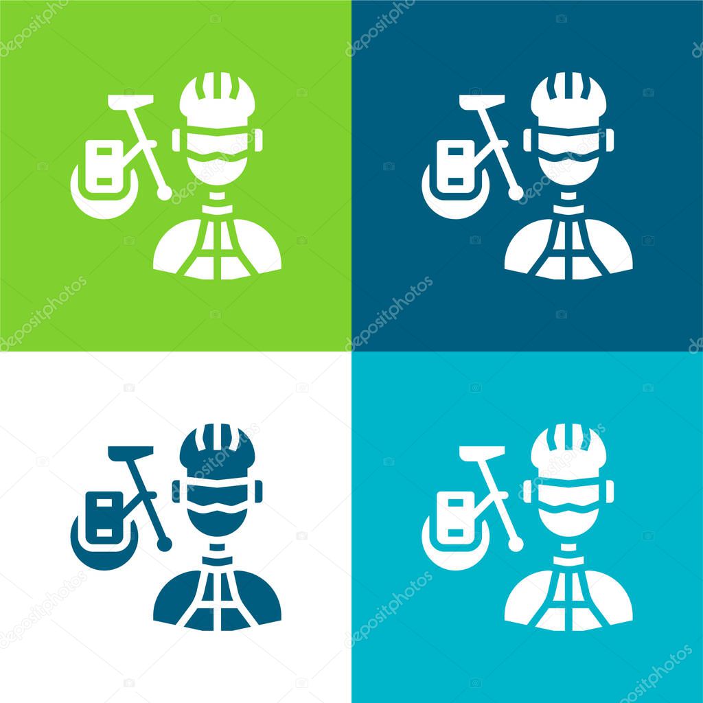 Biker Flat four color minimal icon set