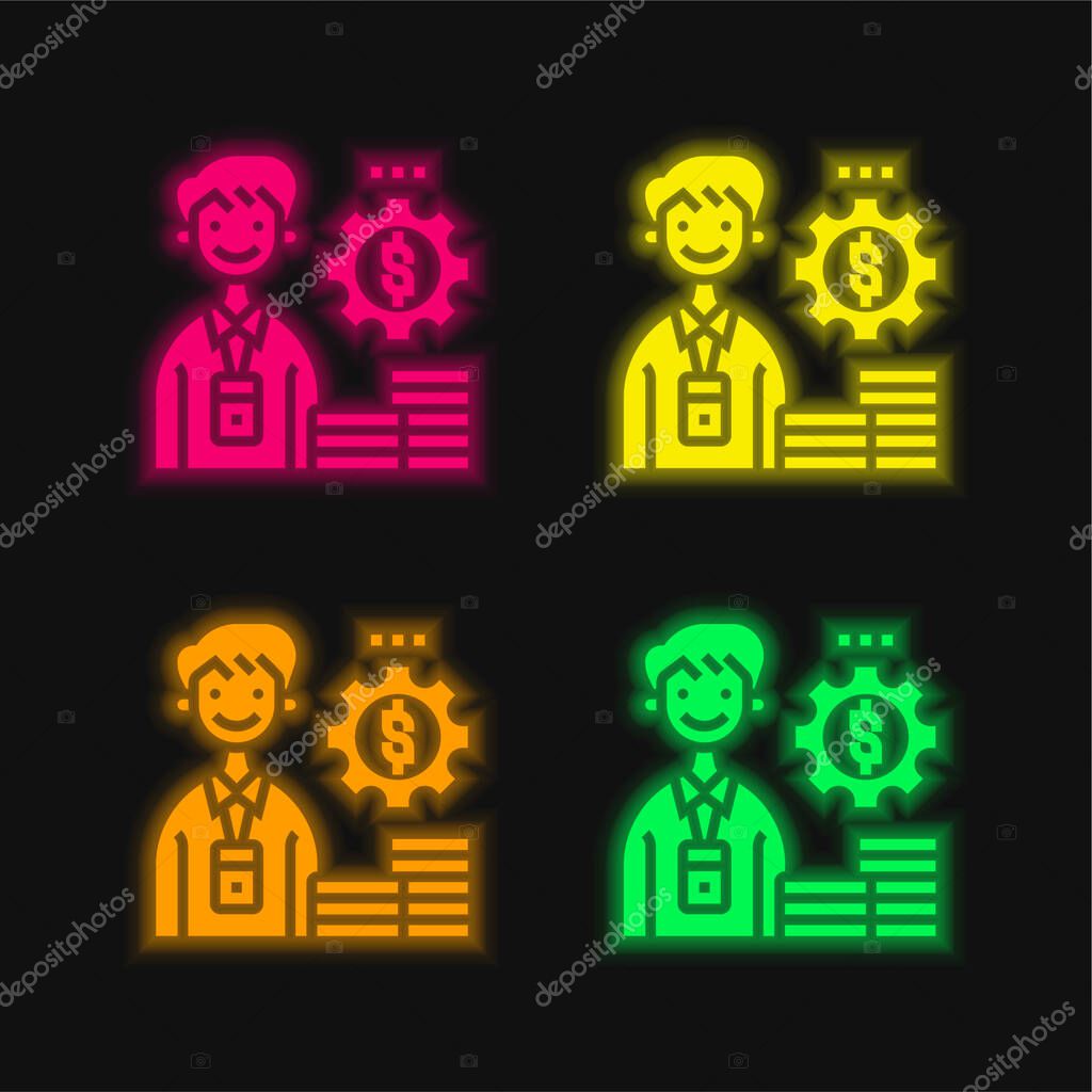 Accountant four color glowing neon vector icon
