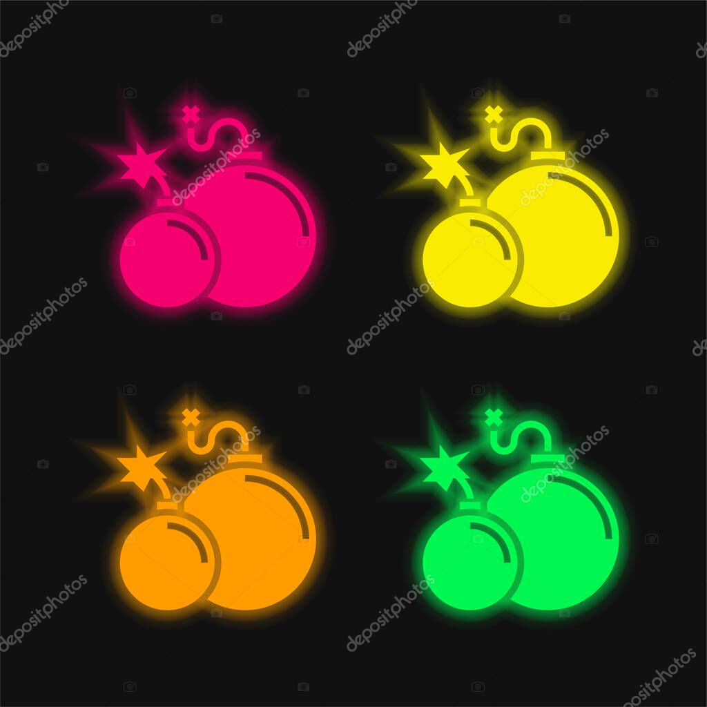 Atomic Bomb four color glowing neon vector icon