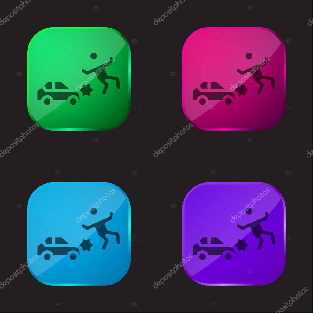 Accident four color glass button icon