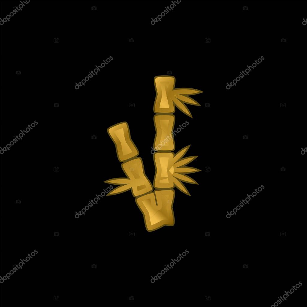 Bamboo Branches gold plated metalic icon or logo vector
