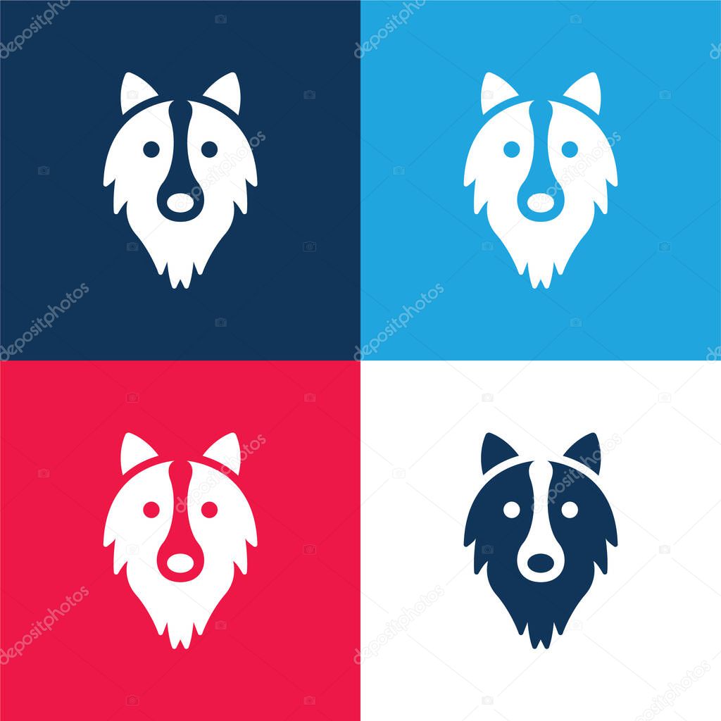 Border Collie Head blue and red four color minimal icon set