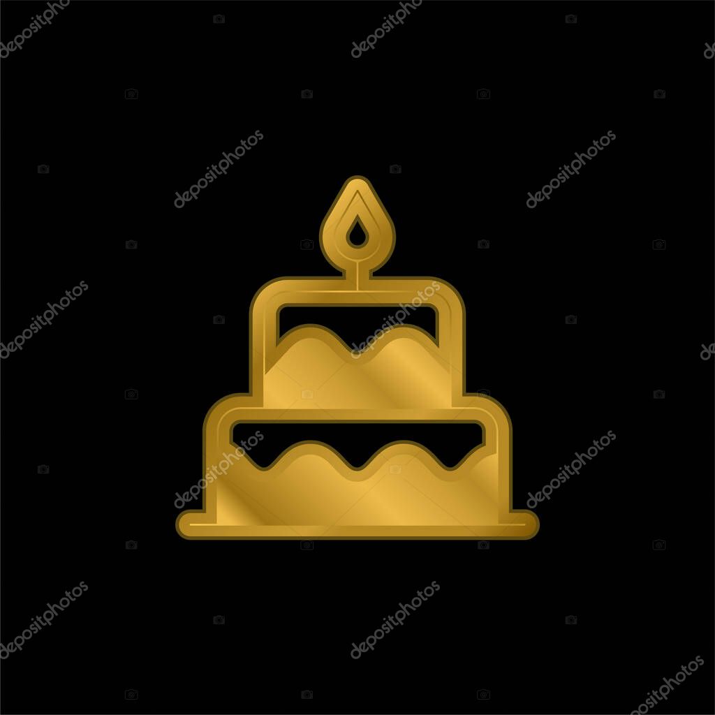 Birthday Cake gold plated metalic icon or logo vector