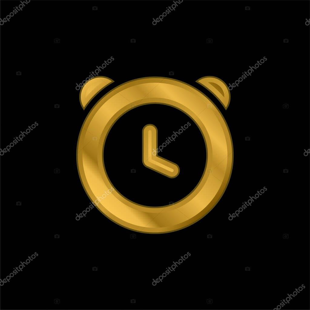 Alarm Clock gold plated metalic icon or logo vector