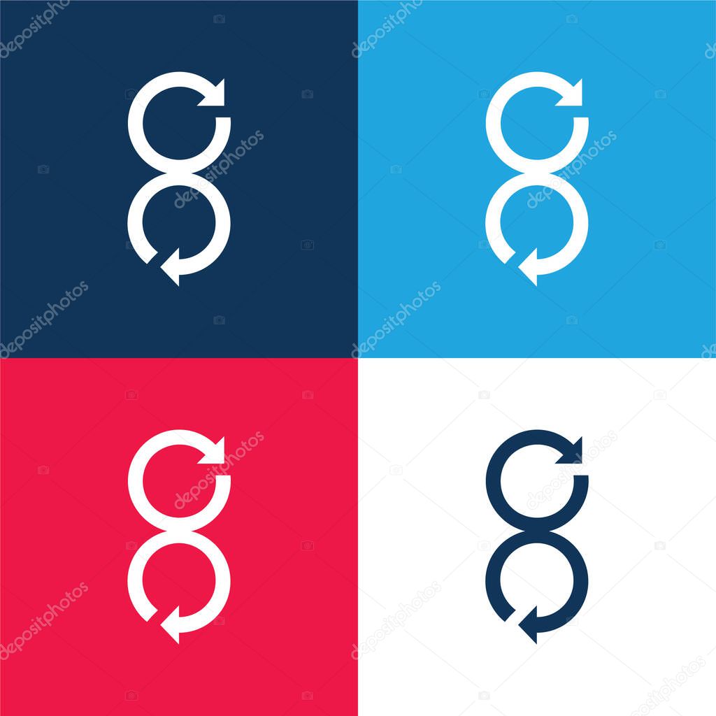 Arrows Rotating In Opposite Directions blue and red four color minimal icon set