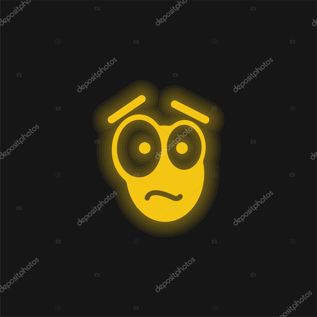 Afraid Face yellow glowing neon icon