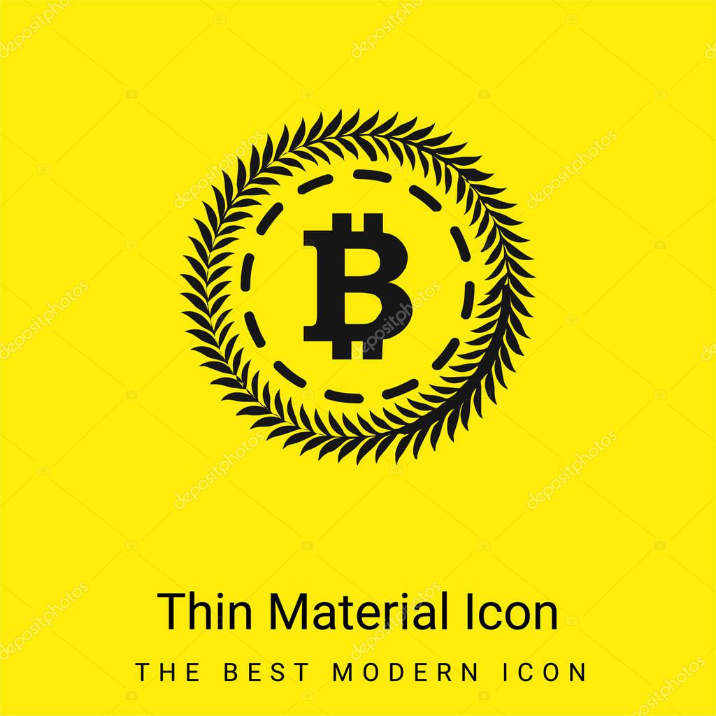 Bitcoin Surrounded By A Circle Of Olive Leaves minimal bright yellow material icon