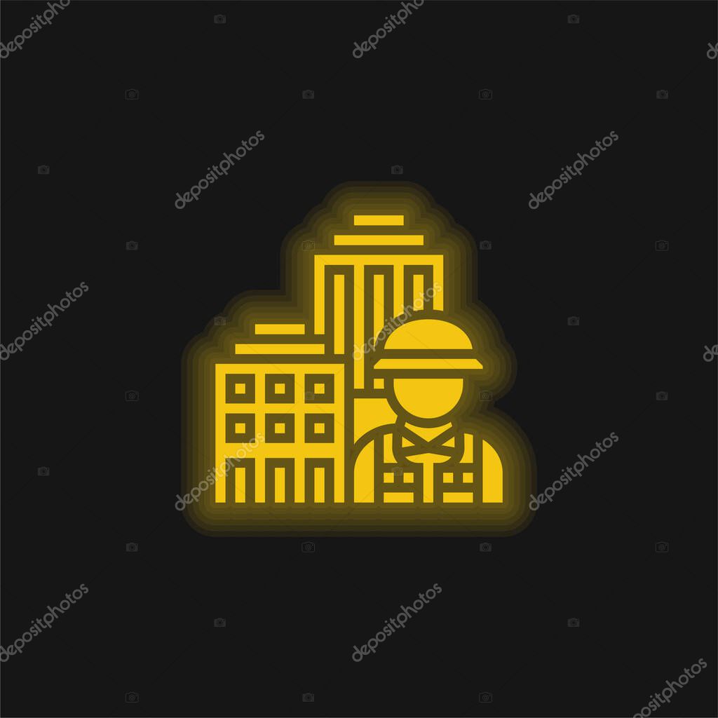 Architecture yellow glowing neon icon