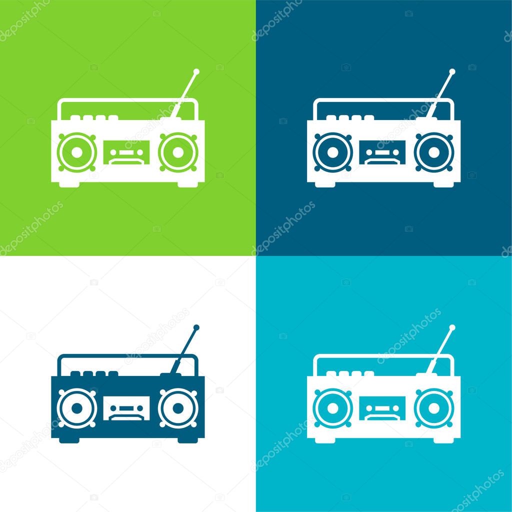 Boom Box Radio With Antenna Flat four color minimal icon set