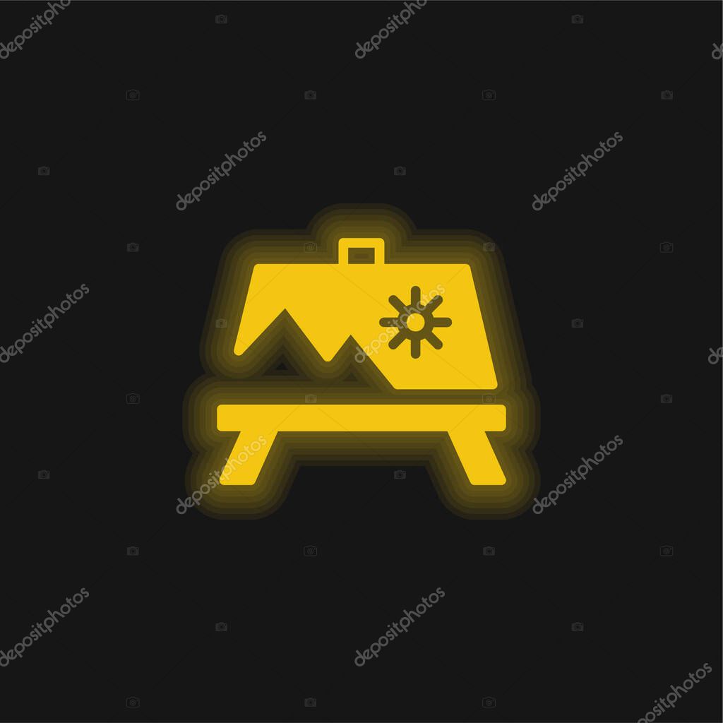Artwork Painting On A Stand yellow glowing neon icon