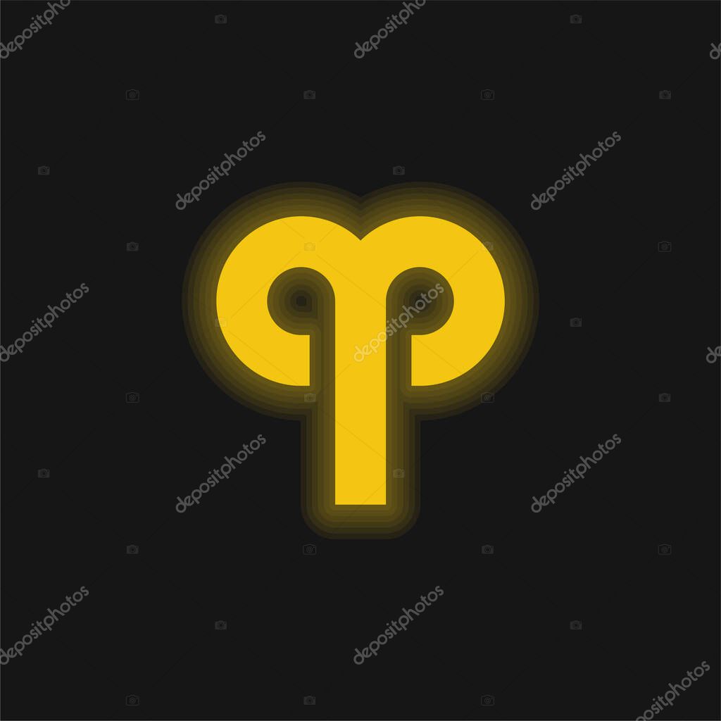 Aries yellow glowing neon icon