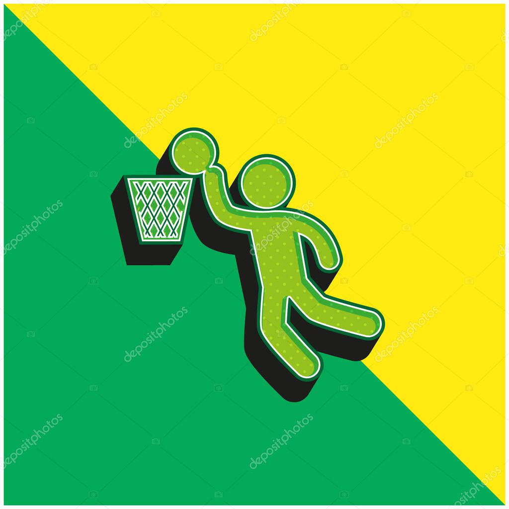 Basketball Player Scoring Green and yellow modern 3d vector icon logo