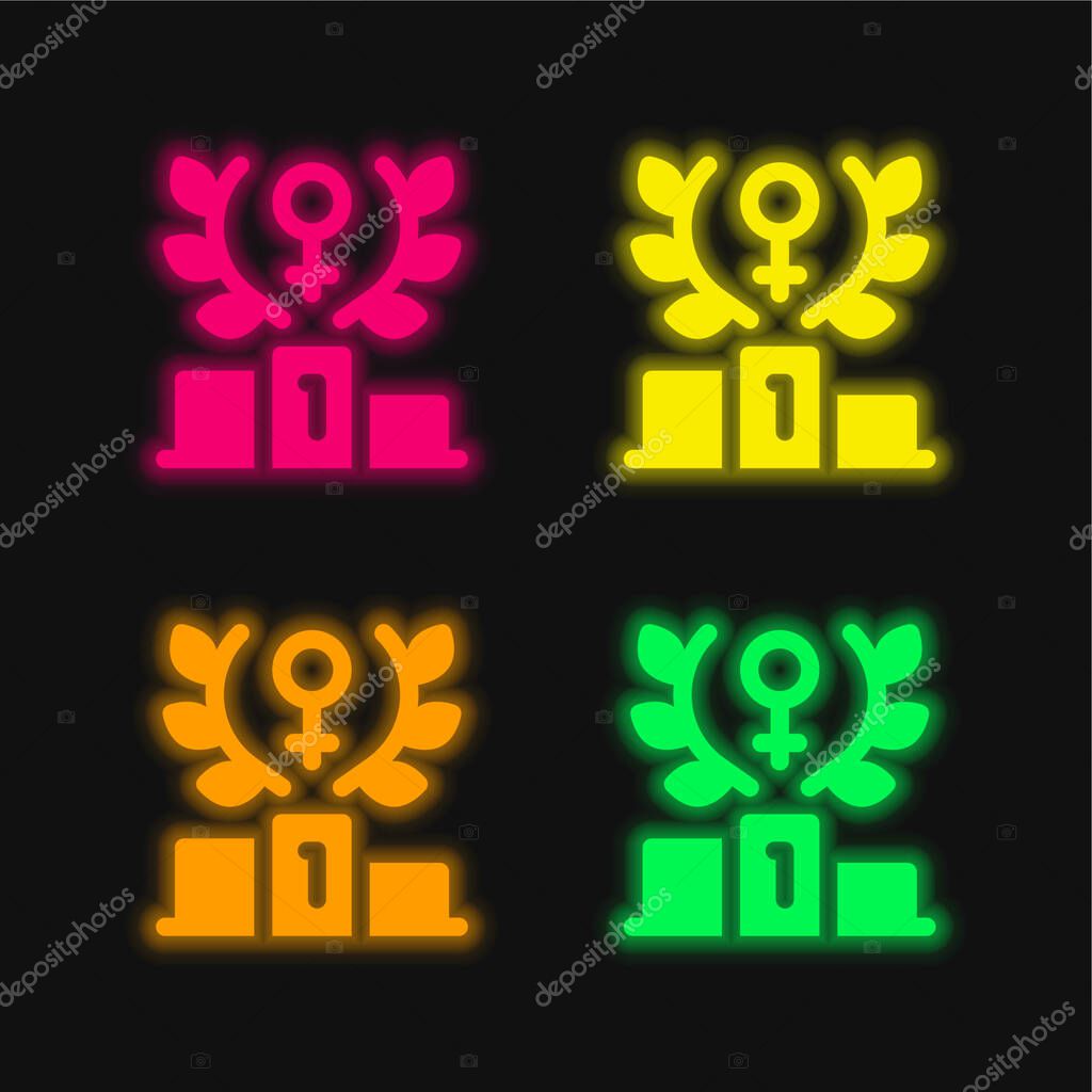 Achievement four color glowing neon vector icon