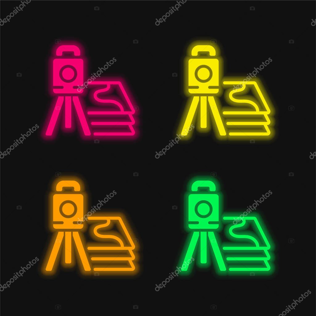 3d Scanner four color glowing neon vector icon