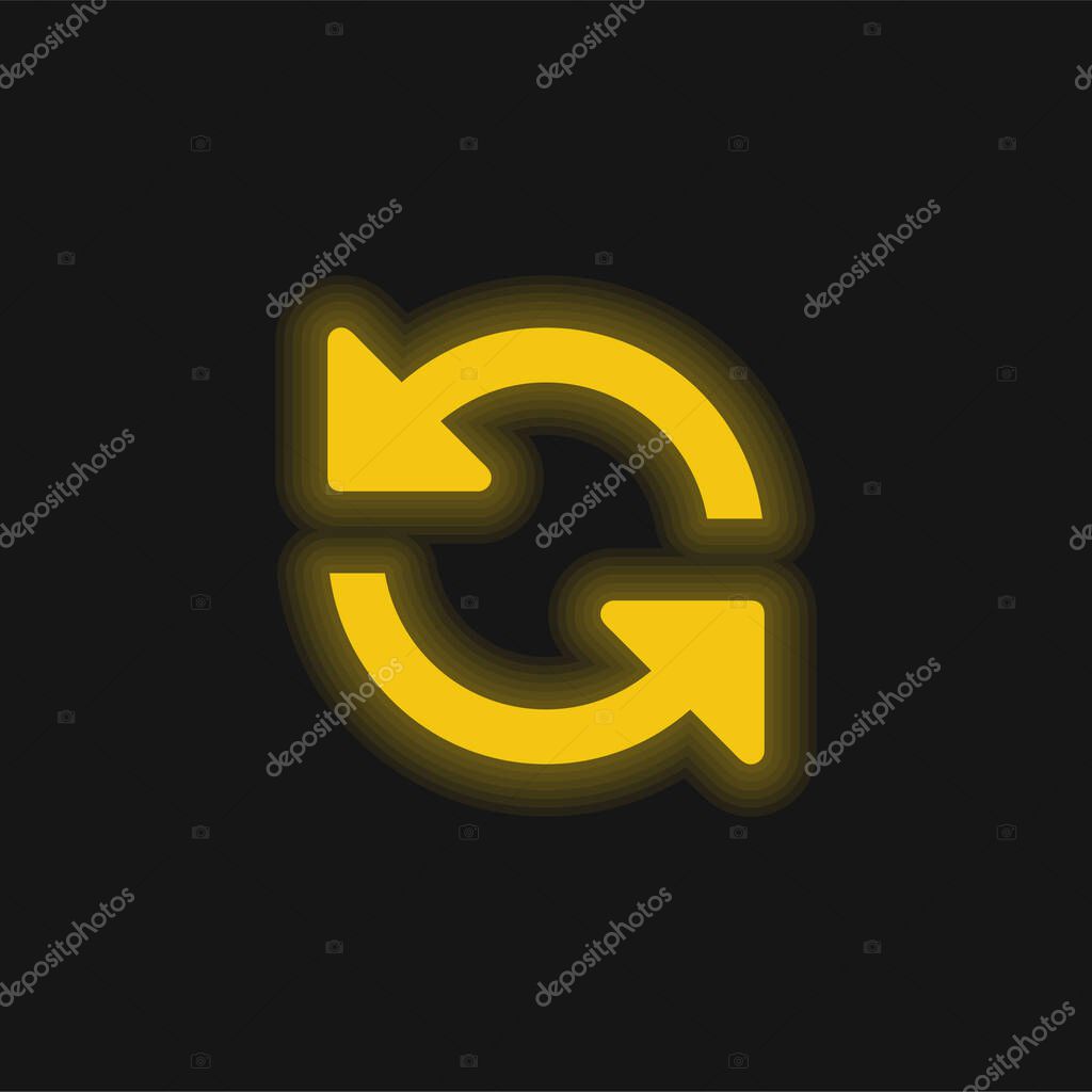 Arrows Couple Counterclockwise Rotating Symbol yellow glowing neon icon