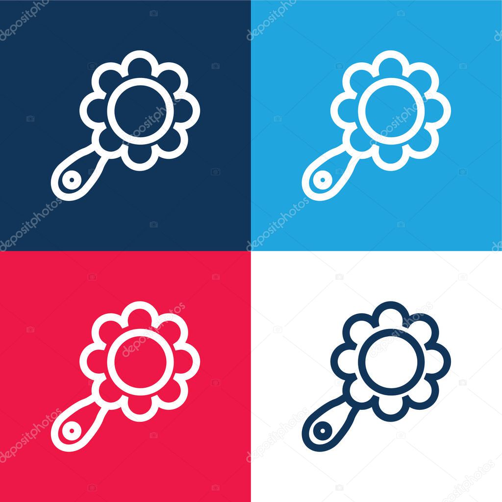Baby Rattle Of Flower Shape blue and red four color minimal icon set