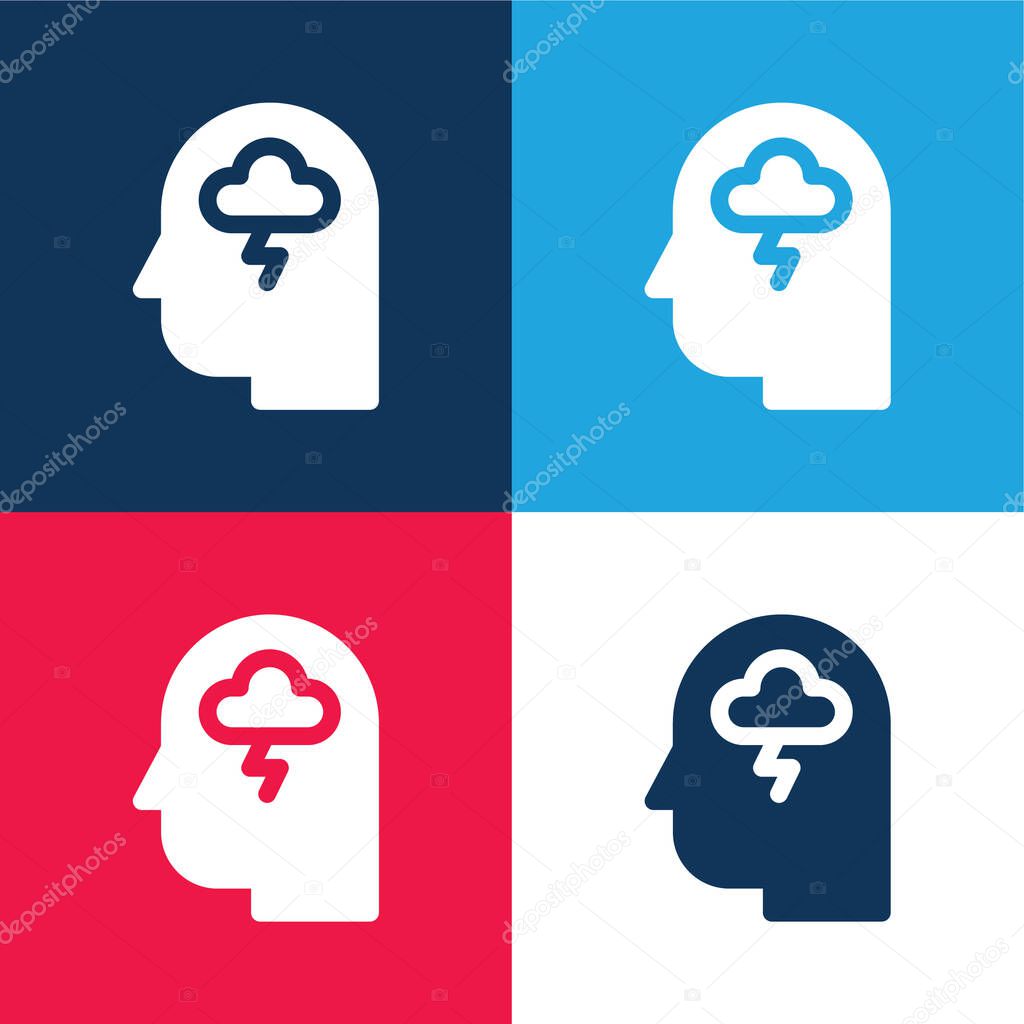 Anxiety blue and red four color minimal icon set