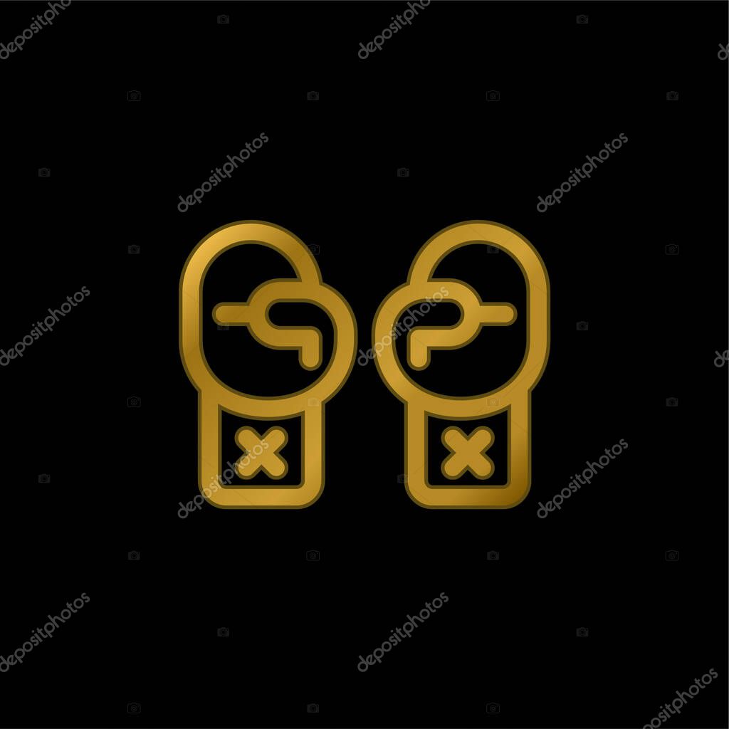 Boxing Gloves gold plated metalic icon or logo vector