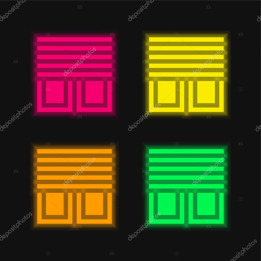 Blinds four color glowing neon vector icon