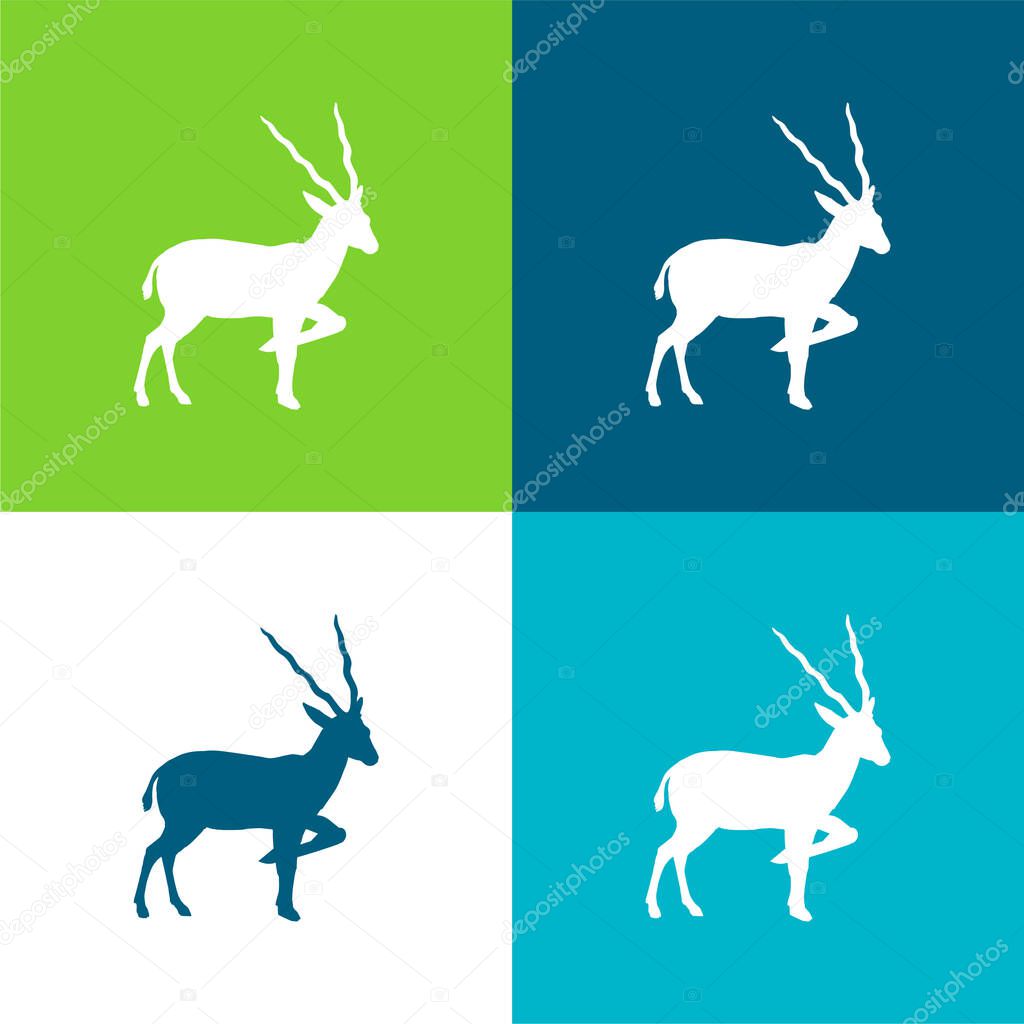 Antelope Silhouette From Side View Flat four color minimal icon set
