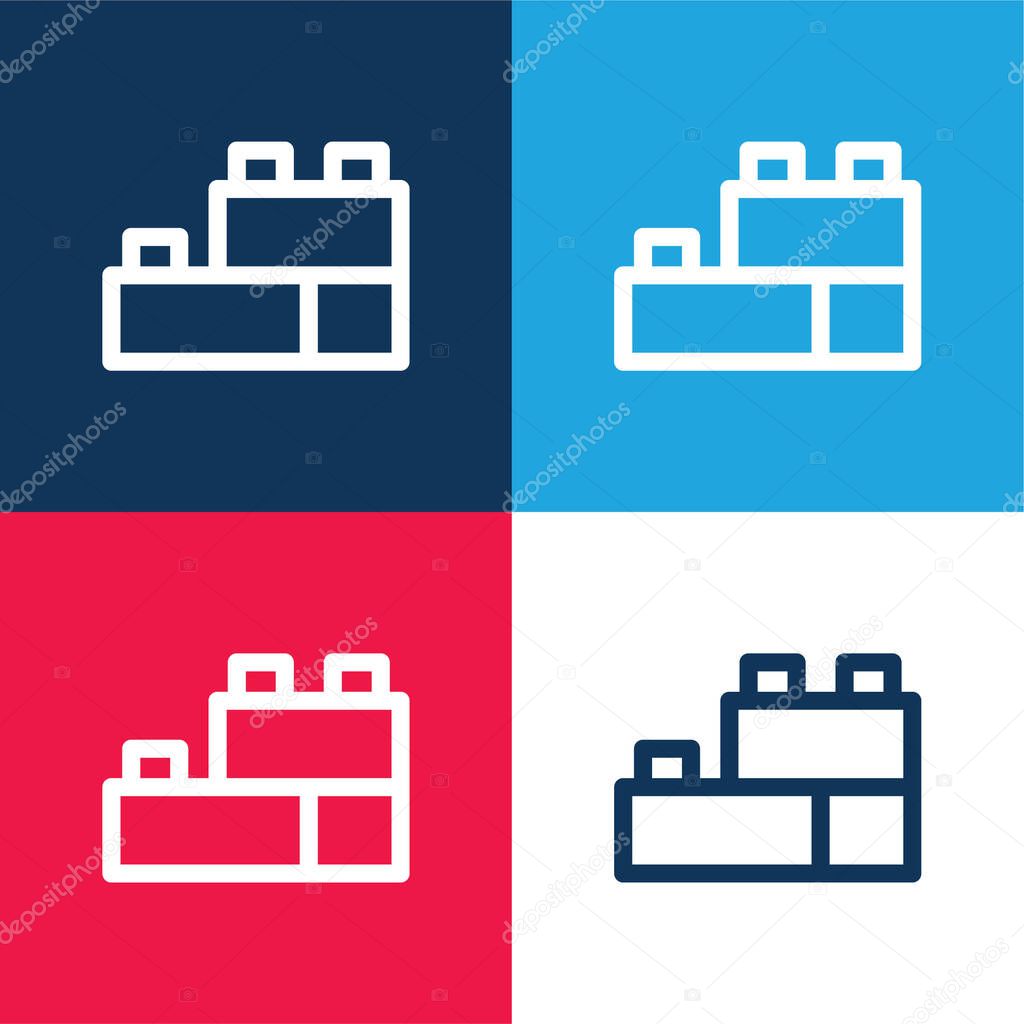 Blocks blue and red four color minimal icon set