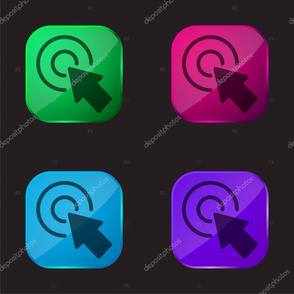 Arrow Pointing The Center Of A Circular Button Of Two Concentric Circles four color glass button icon