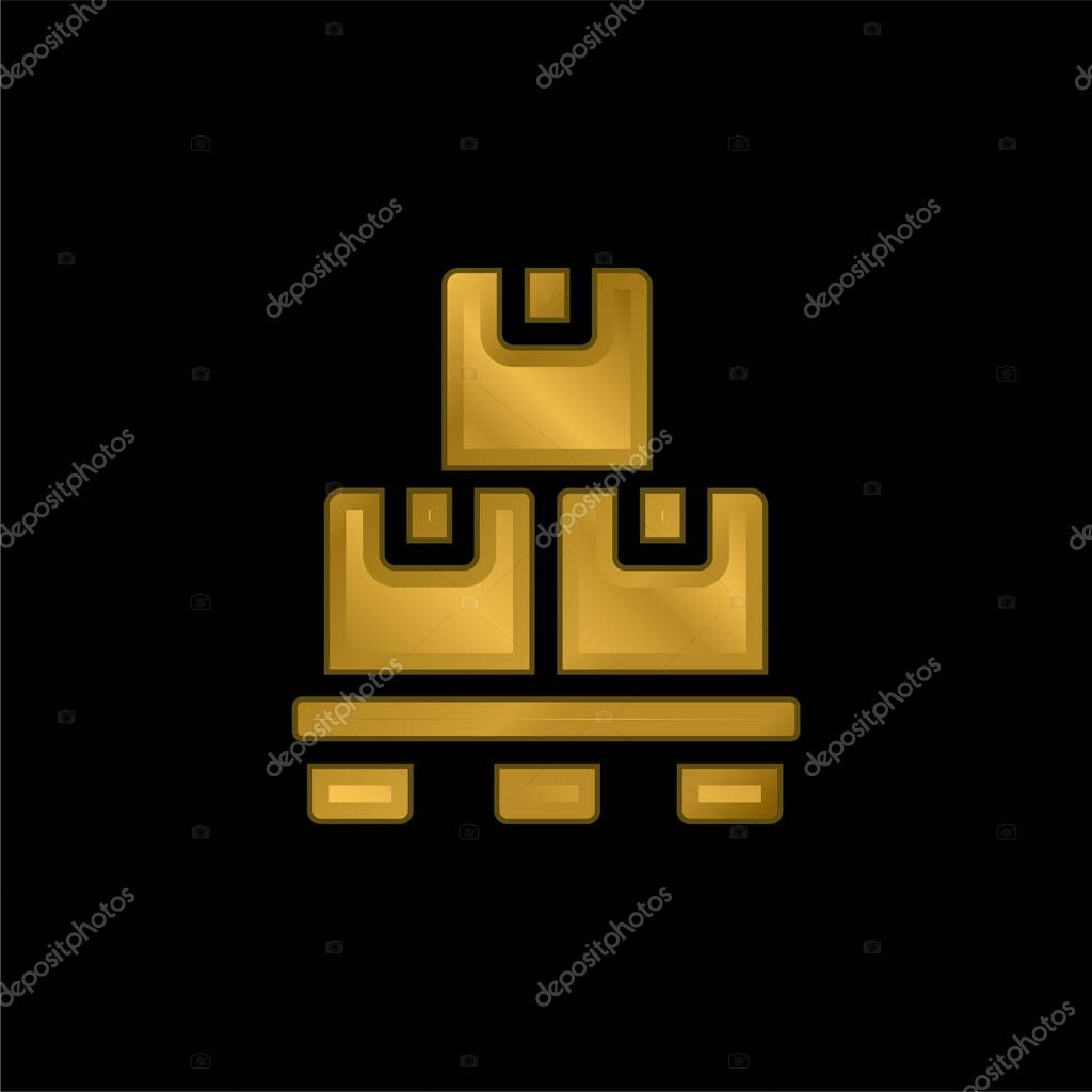 Box gold plated metalic icon or logo vector
