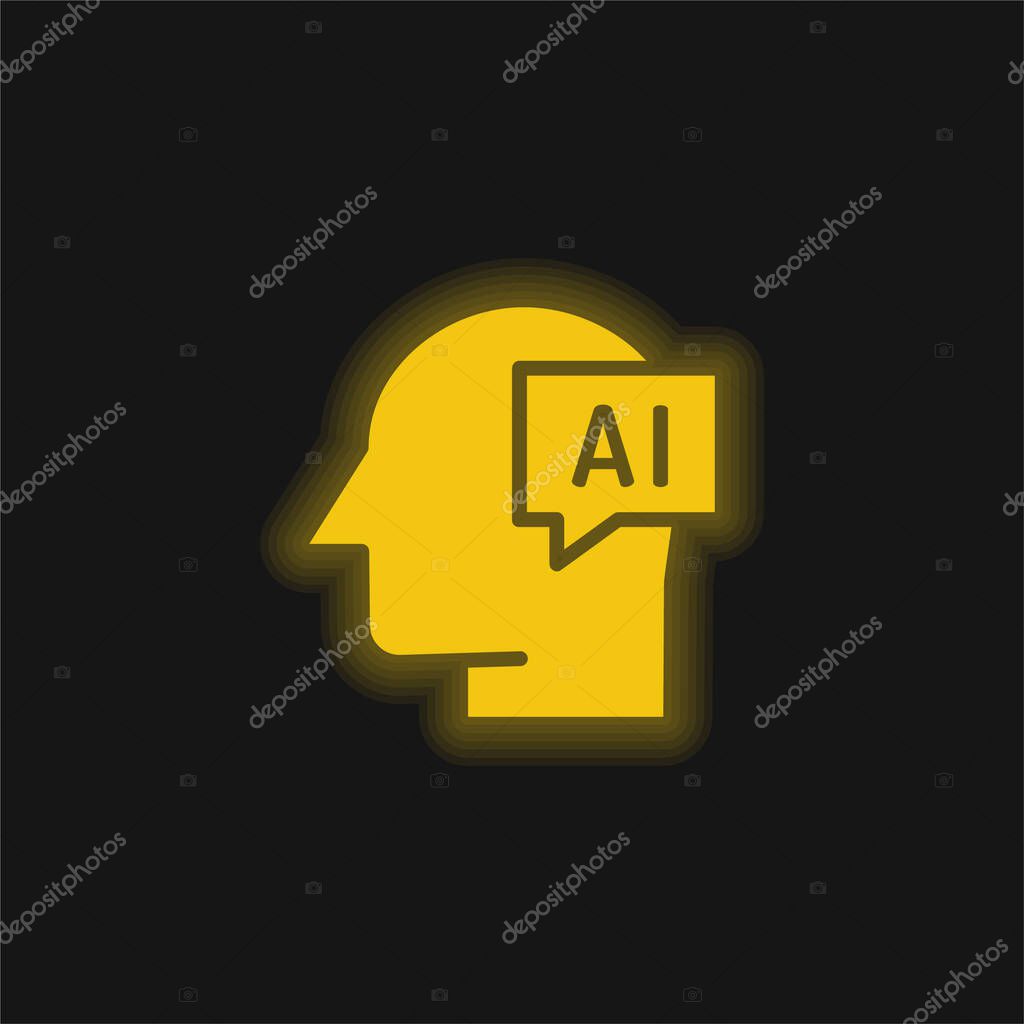 AI yellow glowing neon icon