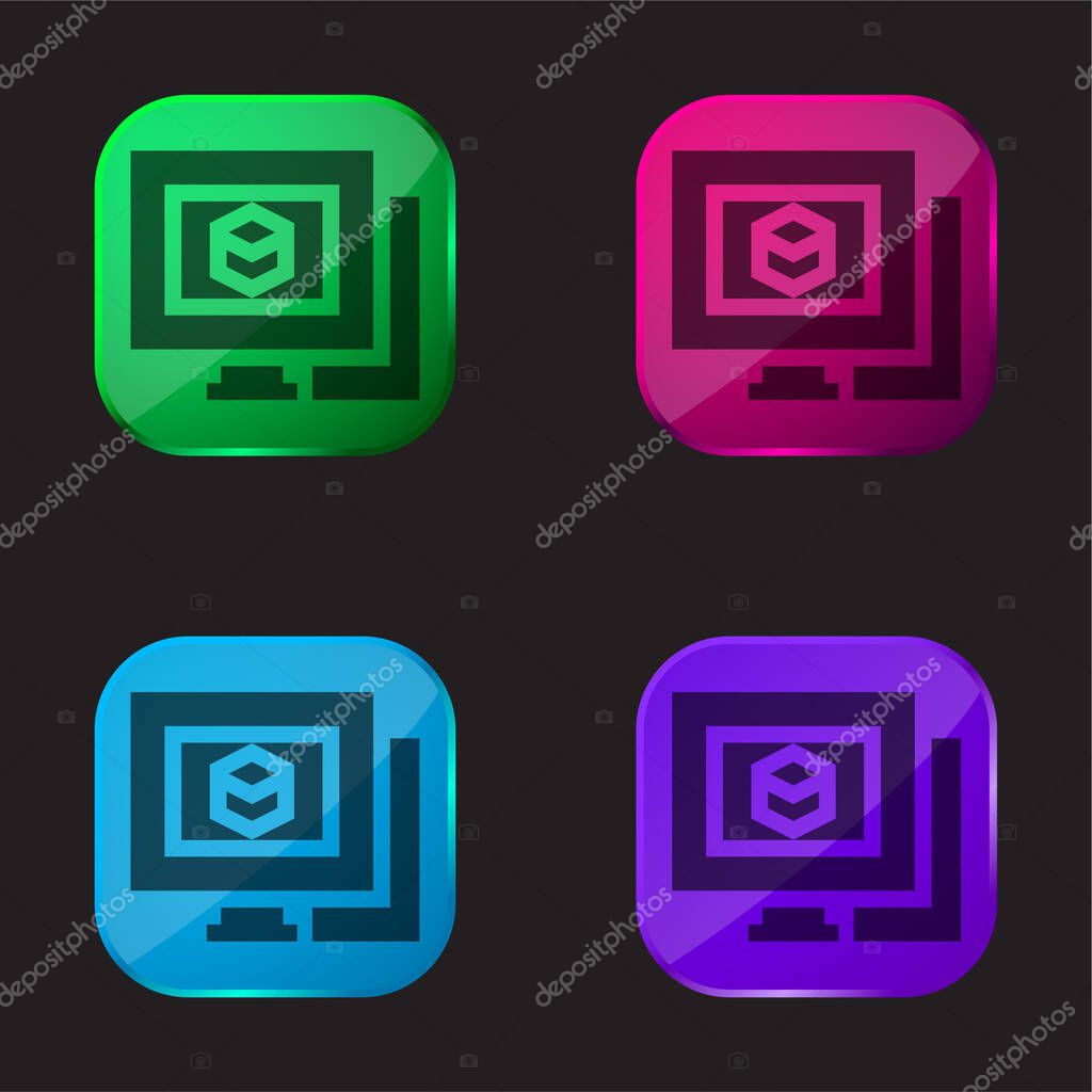 3d Modeling four color glass button icon