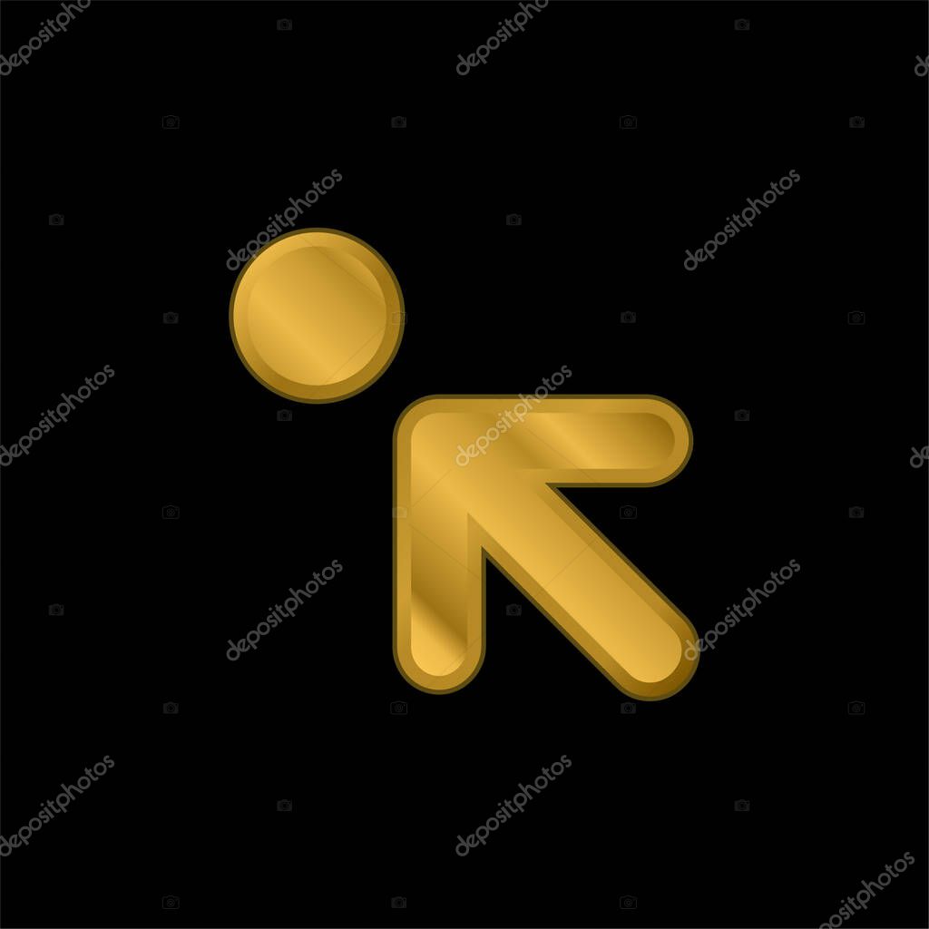 Arrow Pointing To Upper Left To A Circle gold plated metalic icon or logo vector