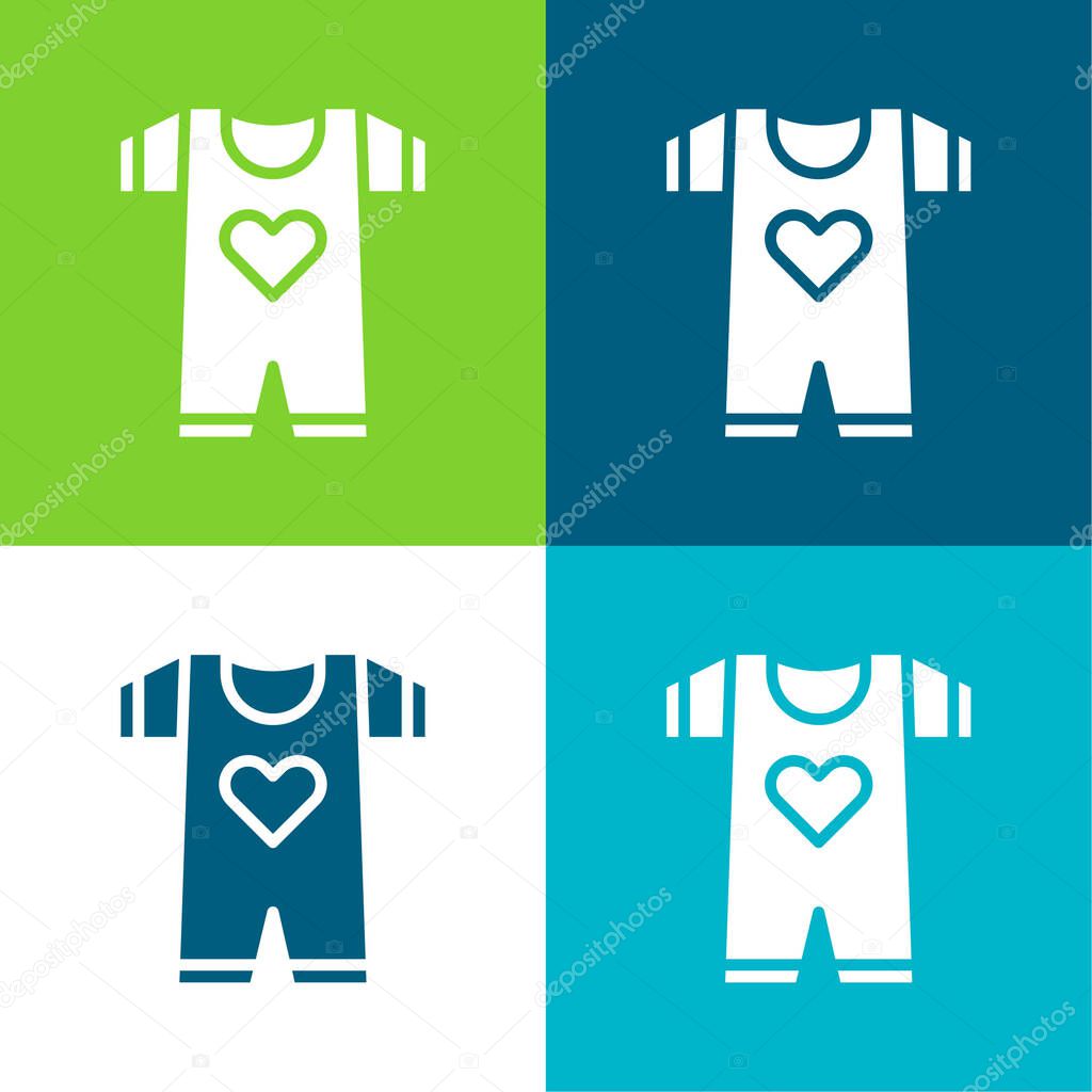 Baby Clothes Flat four color minimal icon set