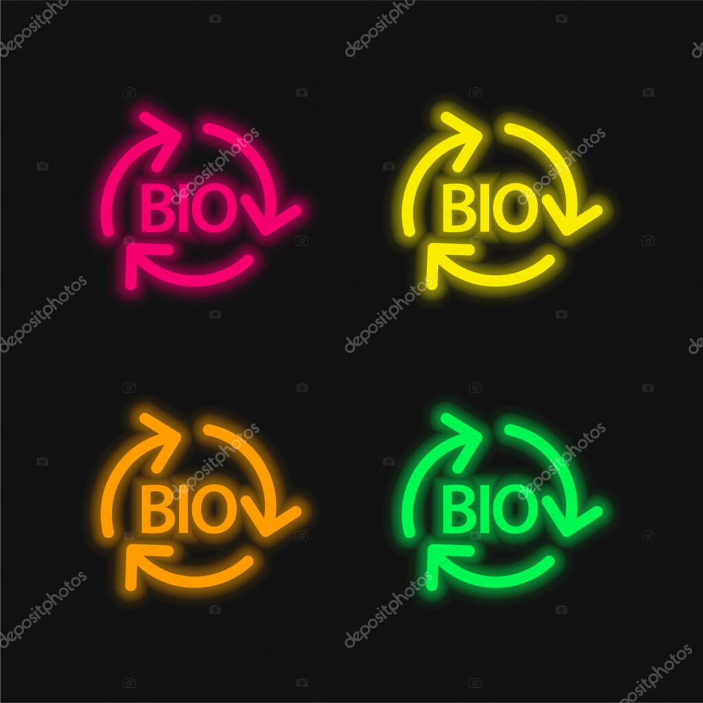 Bio Mass Renewable Energy four color glowing neon vector icon