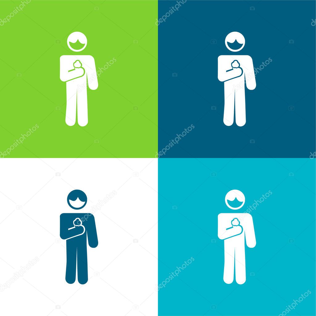 Boy With Ice Cream Cone In Flat four color minimal icon set