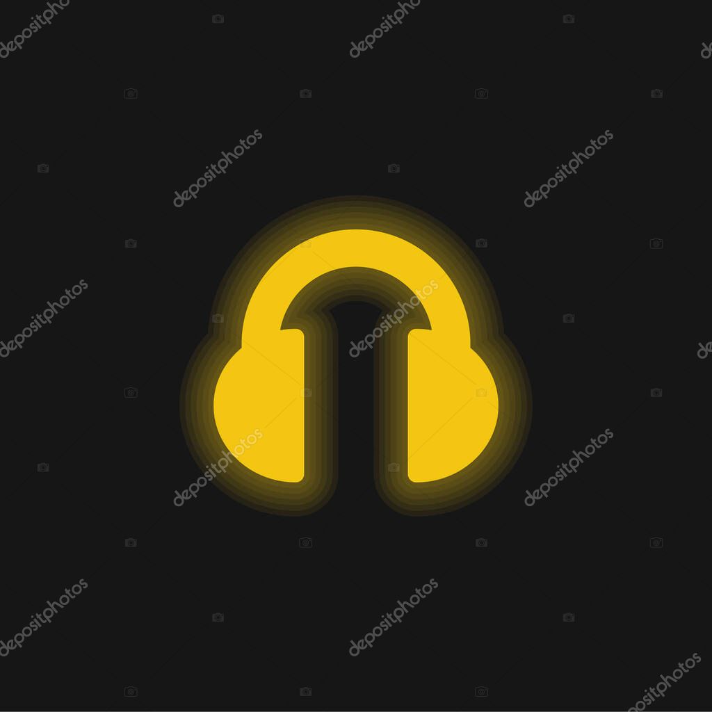 Black Headphones yellow glowing neon icon