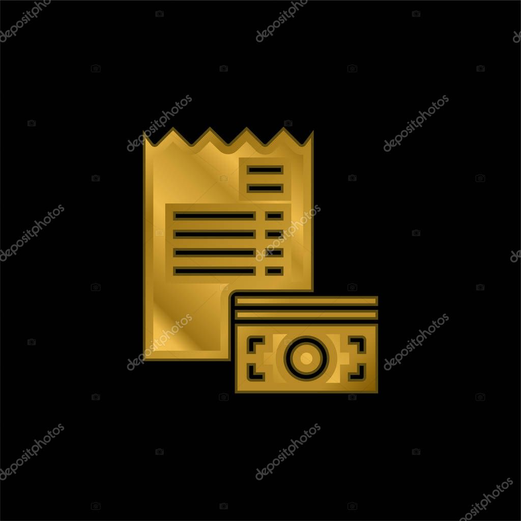 Bill gold plated metalic icon or logo vector