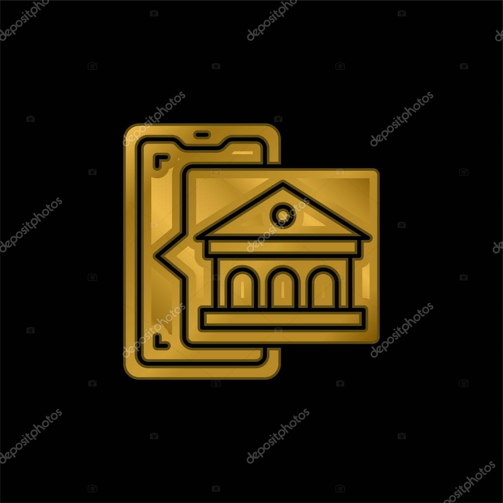 Bank gold plated metalic icon or logo vector