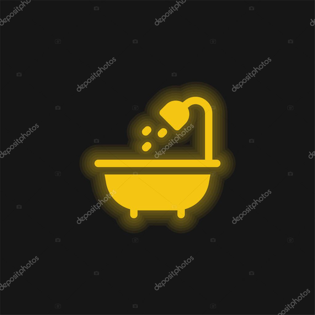 Bath yellow glowing neon icon